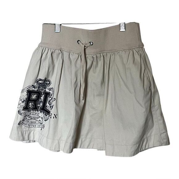 Ralph Lauren 100% Cotton Elastic Waist Beige Skirt with RL Crest Logo Size 14 - Picture 1 of 8